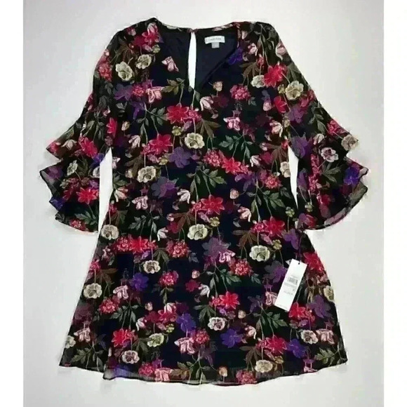 NEW! Calvin Klein Womens 6 V-Neck 3/4 Ruffle Sleeve Floral Chiffon Dress NWT $99 - Picture 3 of 5